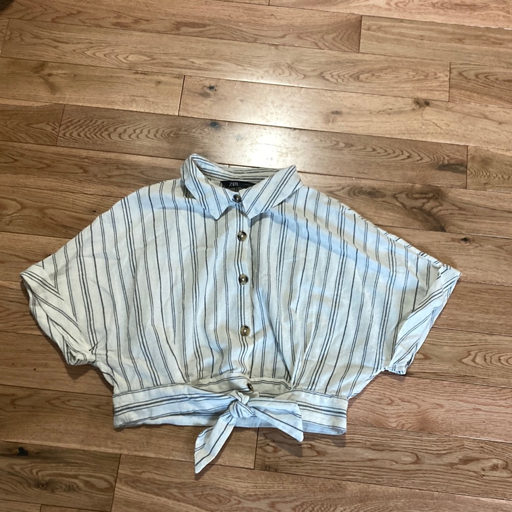 Zara off white blouse with grey lines